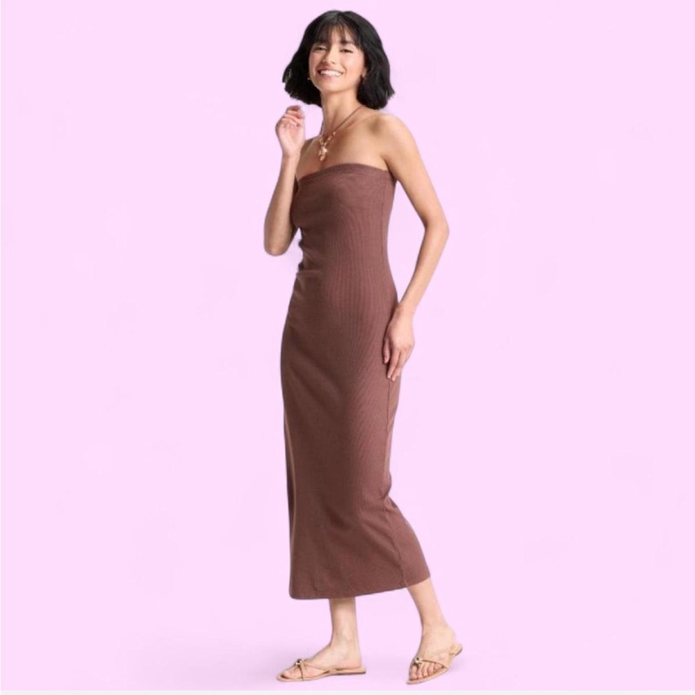 Elegant Brown Strapless Dress
